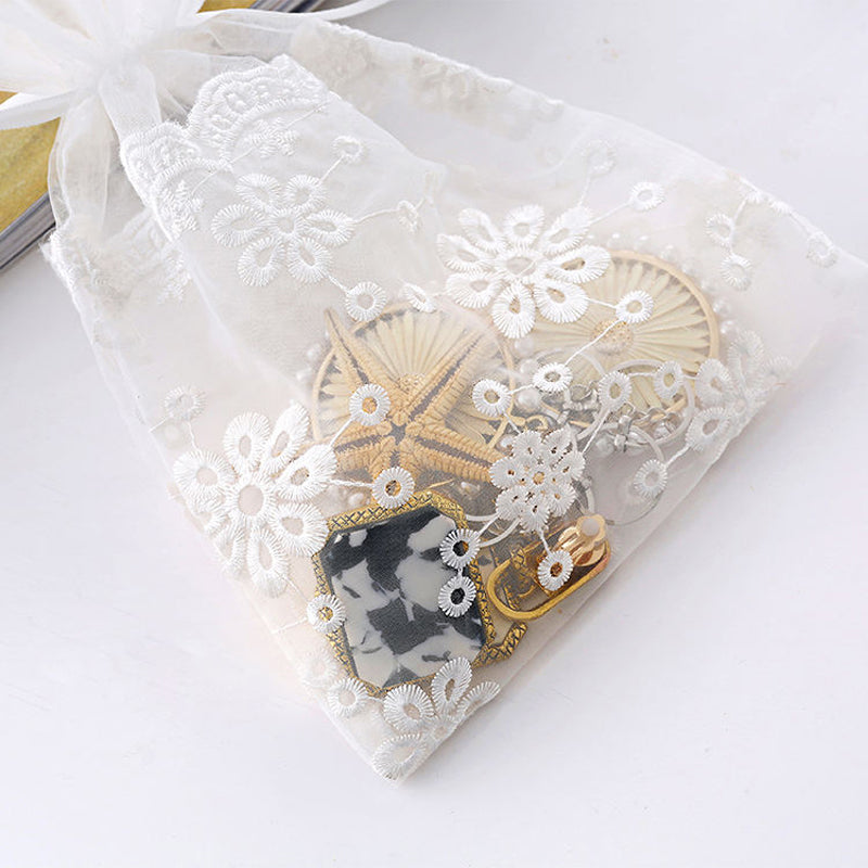 White Organza Drawstring Bags Lace Decor 160x230mm
