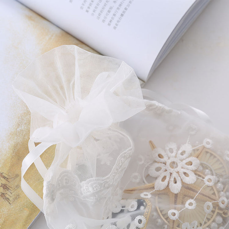 White Organza Drawstring Bags Lace Decor 160x230mm