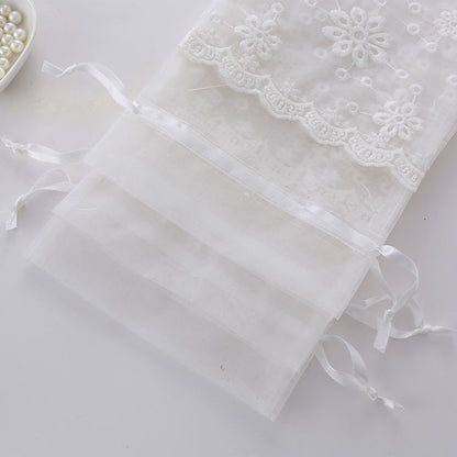 White Organza Drawstring Bags Lace Decor 160x230mm