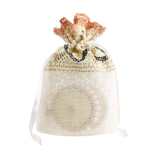 White Organza Drawstring Bags Lace Embroidery 100x140mm