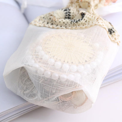 White Organza Drawstring Bags Lace Embroidery 100x140mm