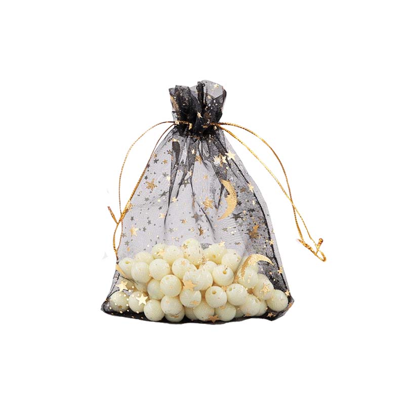 100pcs Organza Bags with Moons and Stars Pattern - 5 Sizes