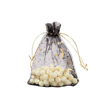 100pcs Organza Bags with Moons and Stars Pattern - 5 Sizes