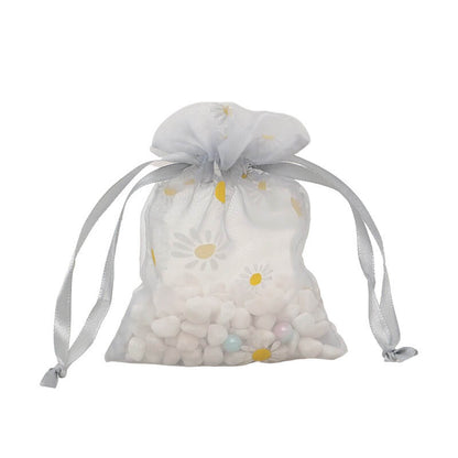 50pcs Organza Bags with Daisies Pattern - 3 Sizes