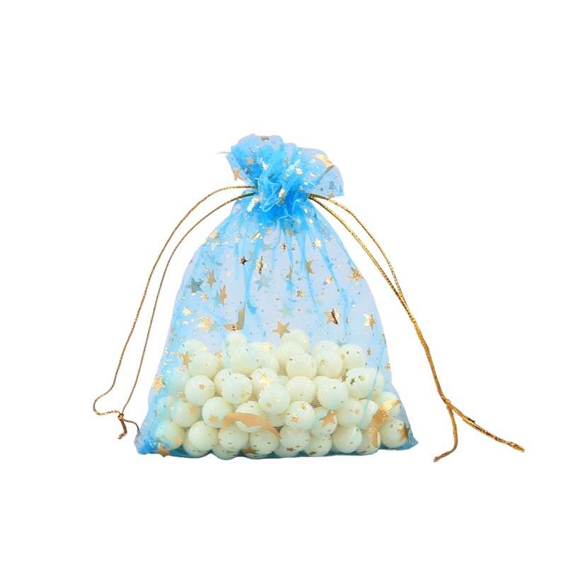 100pcs Organza Bags with Moons and Stars Pattern - 5 Sizes