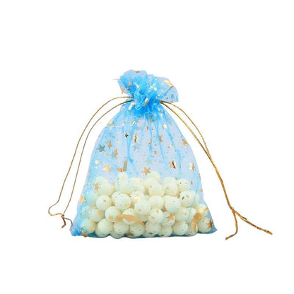 100pcs Organza Bags with Moons and Stars Pattern - 5 Sizes