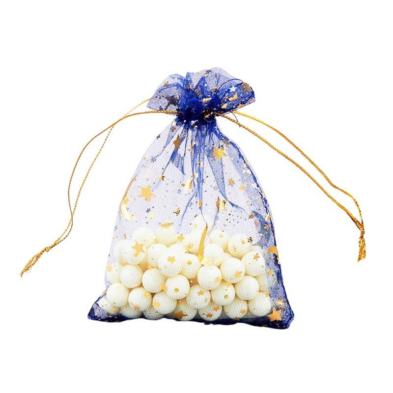 100pcs Organza Bags with Moons and Stars Pattern - 5 Sizes