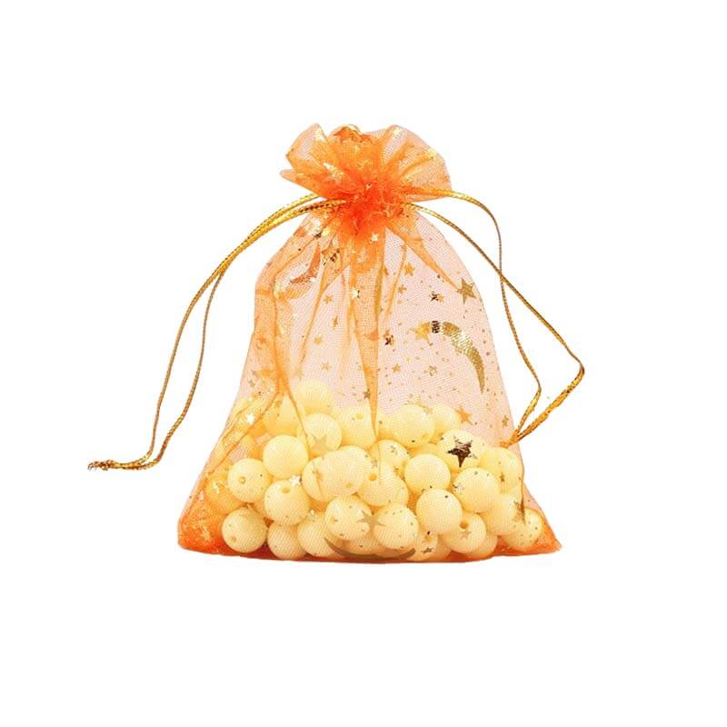 100pcs Organza Bags with Moons and Stars Pattern - 5 Sizes