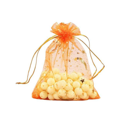 100pcs Organza Bags with Moons and Stars Pattern - 5 Sizes