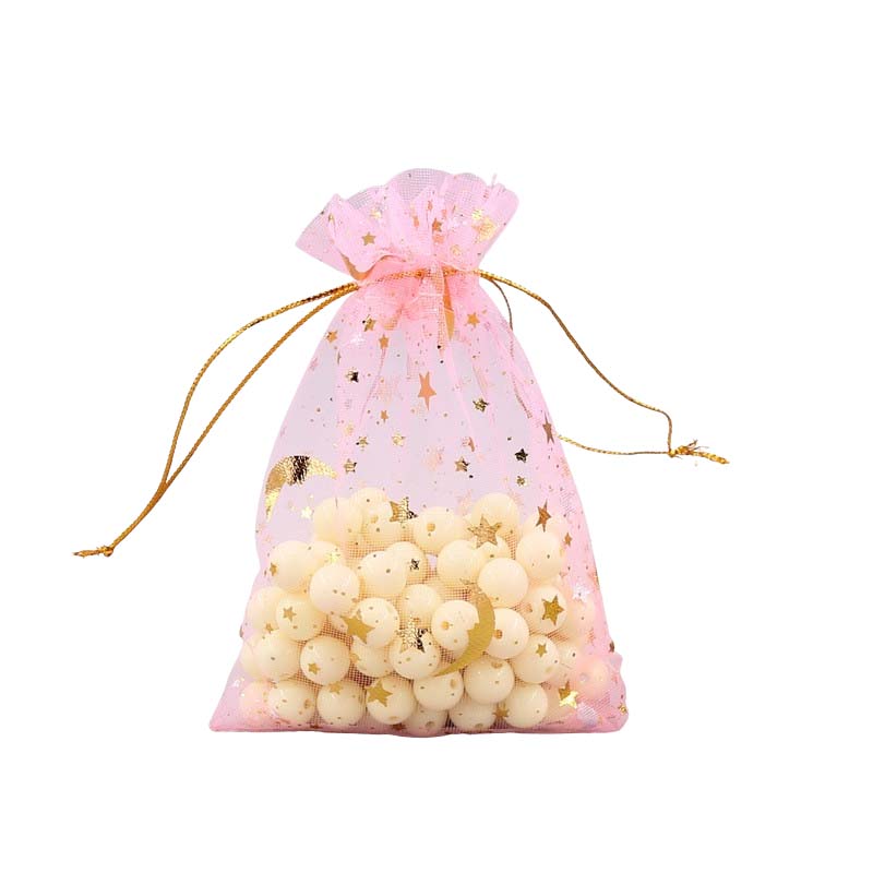 100pcs Organza Bags with Moons and Stars Pattern - 5 Sizes