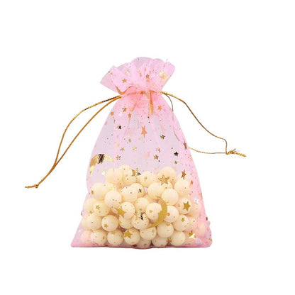100pcs Organza Bags with Moons and Stars Pattern - 5 Sizes