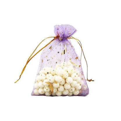 100pcs Organza Bags with Moons and Stars Pattern - 5 Sizes