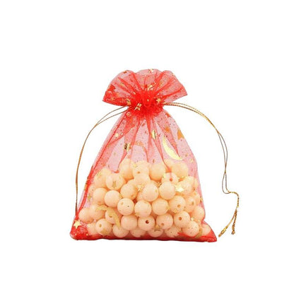 100pcs Organza Bags with Moons and Stars Pattern - 5 Sizes