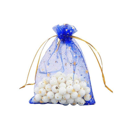 100pcs Organza Bags with Moons and Stars Pattern - 5 Sizes