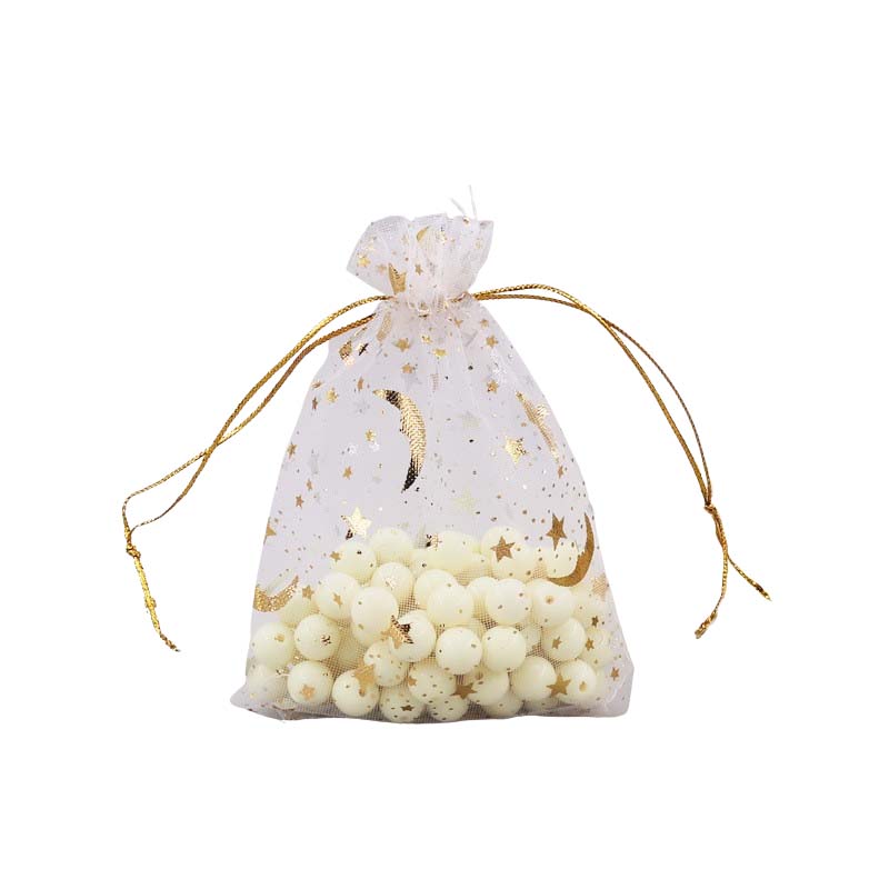 100pcs Organza Bags with Moons and Stars Pattern - 5 Sizes